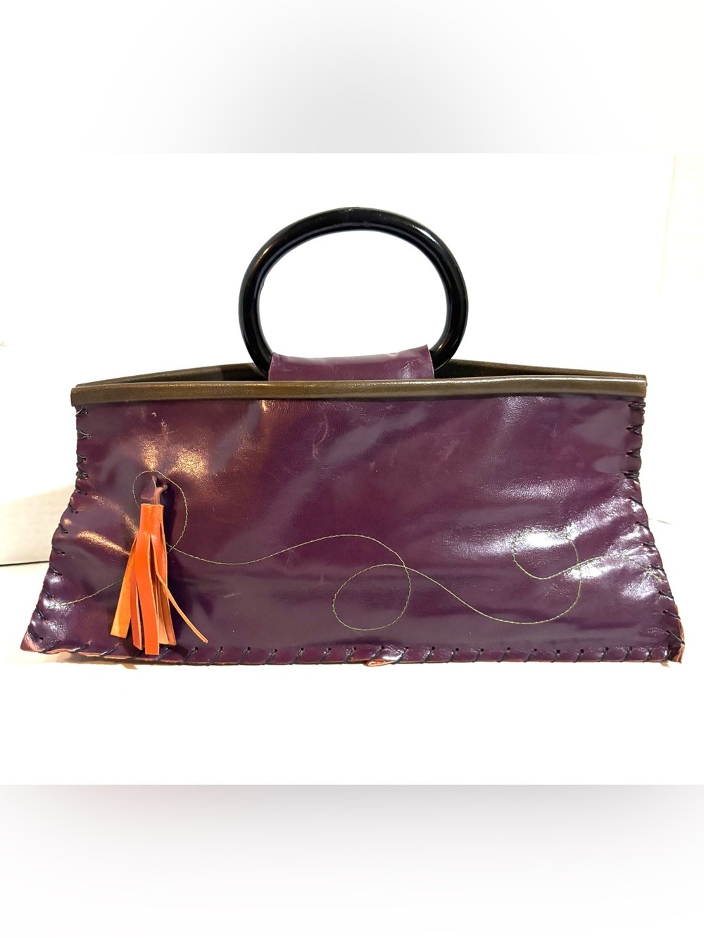 Purple Leather Top-Handle Women’s Bag with Orange Tassel